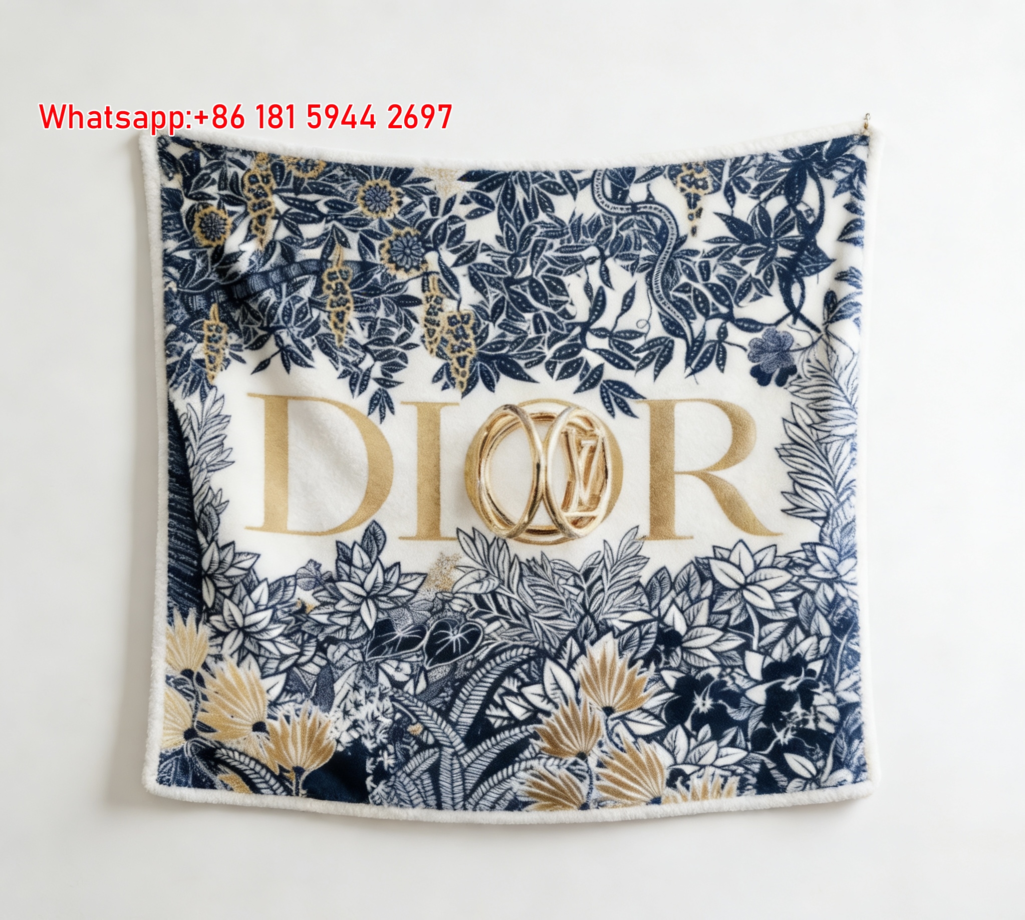 Dior Blue Gold Botanical Flannel Throw Blanket D192